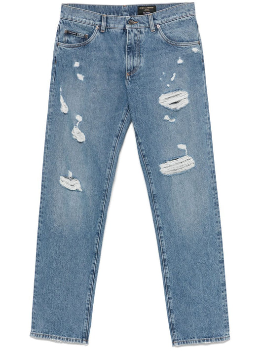 Dolce & Gabbana Men Classic Five-Pocket Cotton Jeans With Abrasions