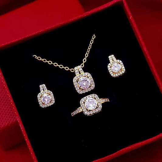 Fashion Jewelry Set - Zircon Gem Necklace Earring Ring
