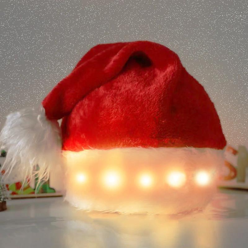 Mandotos Christmas Hat LED Light Plush Luminous Santa Hat For Children And Adults