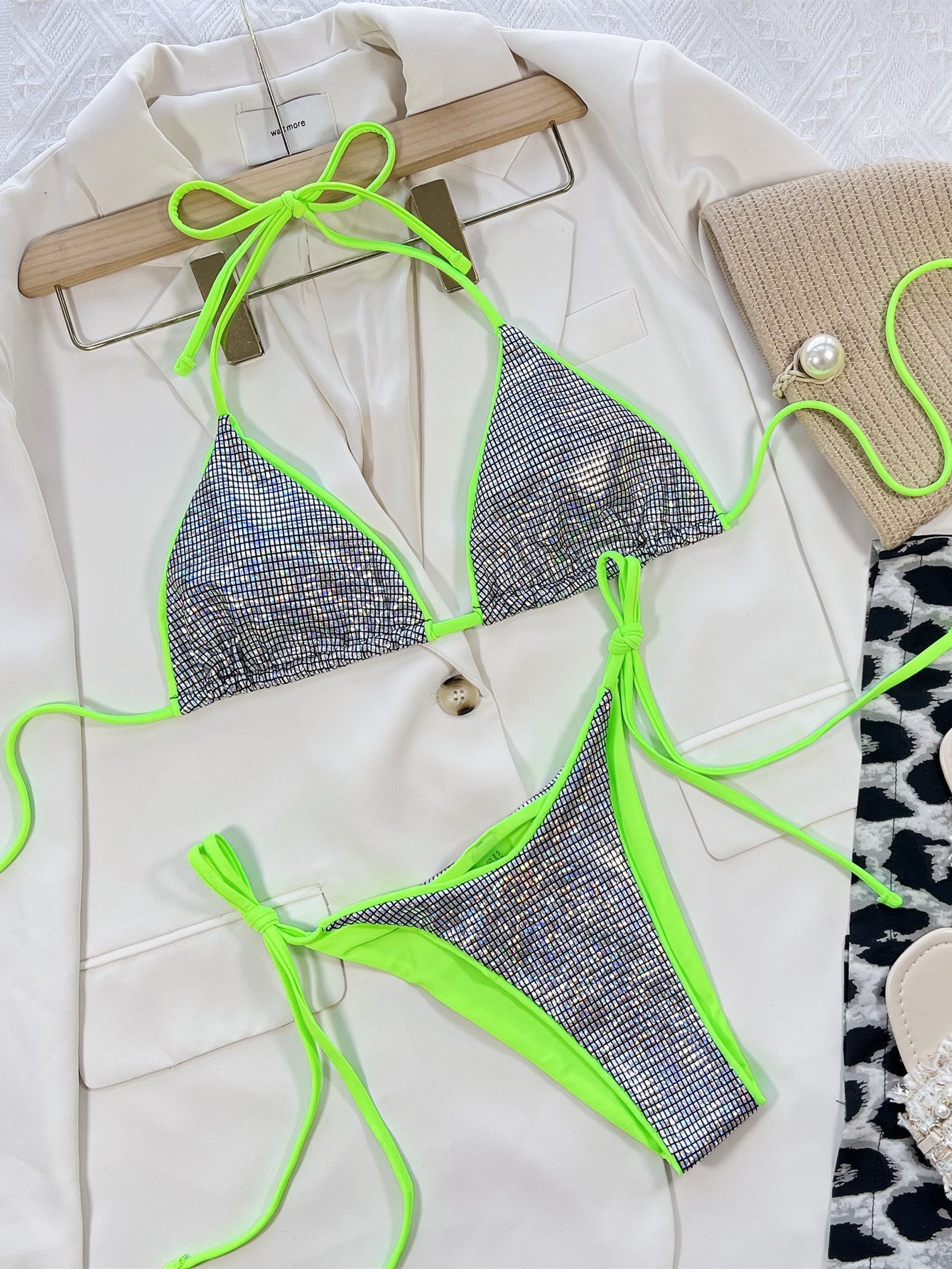 Women Sexy Split Swimsuit Bright Triangle Bag Bikini