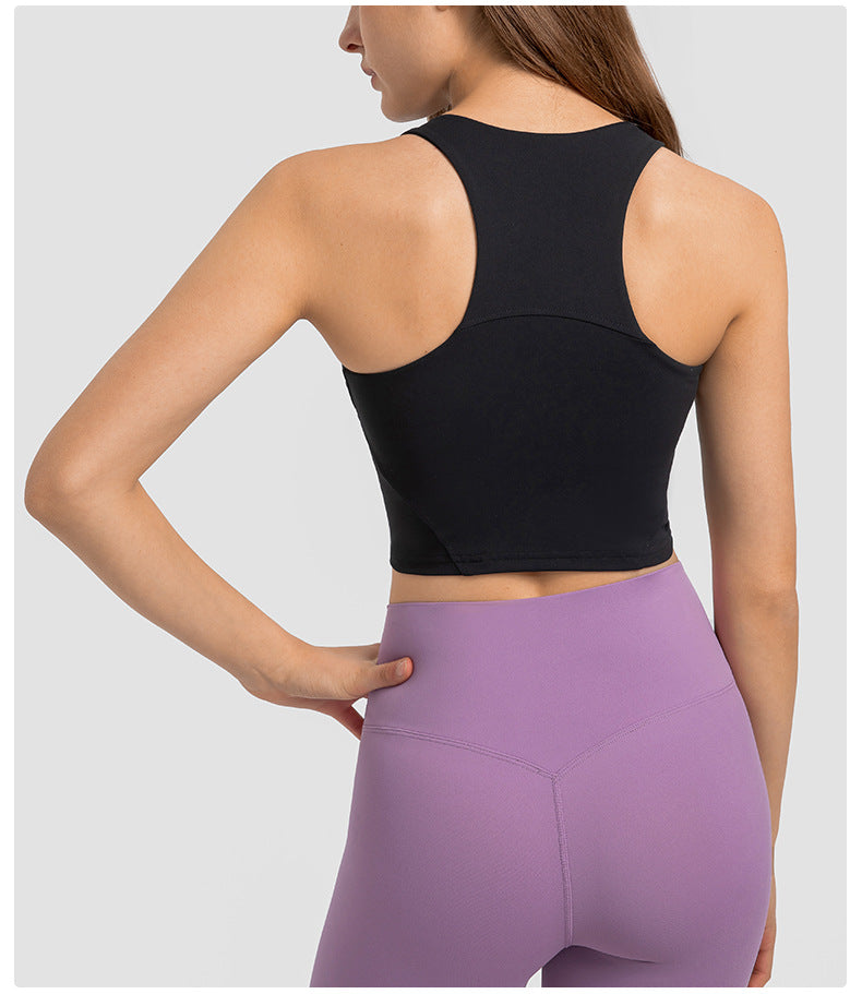 Spring Summer Pull High round Tie Chest Pad Yoga Vest Nude Feel Tight High Elastic Sports Fitness Top Women