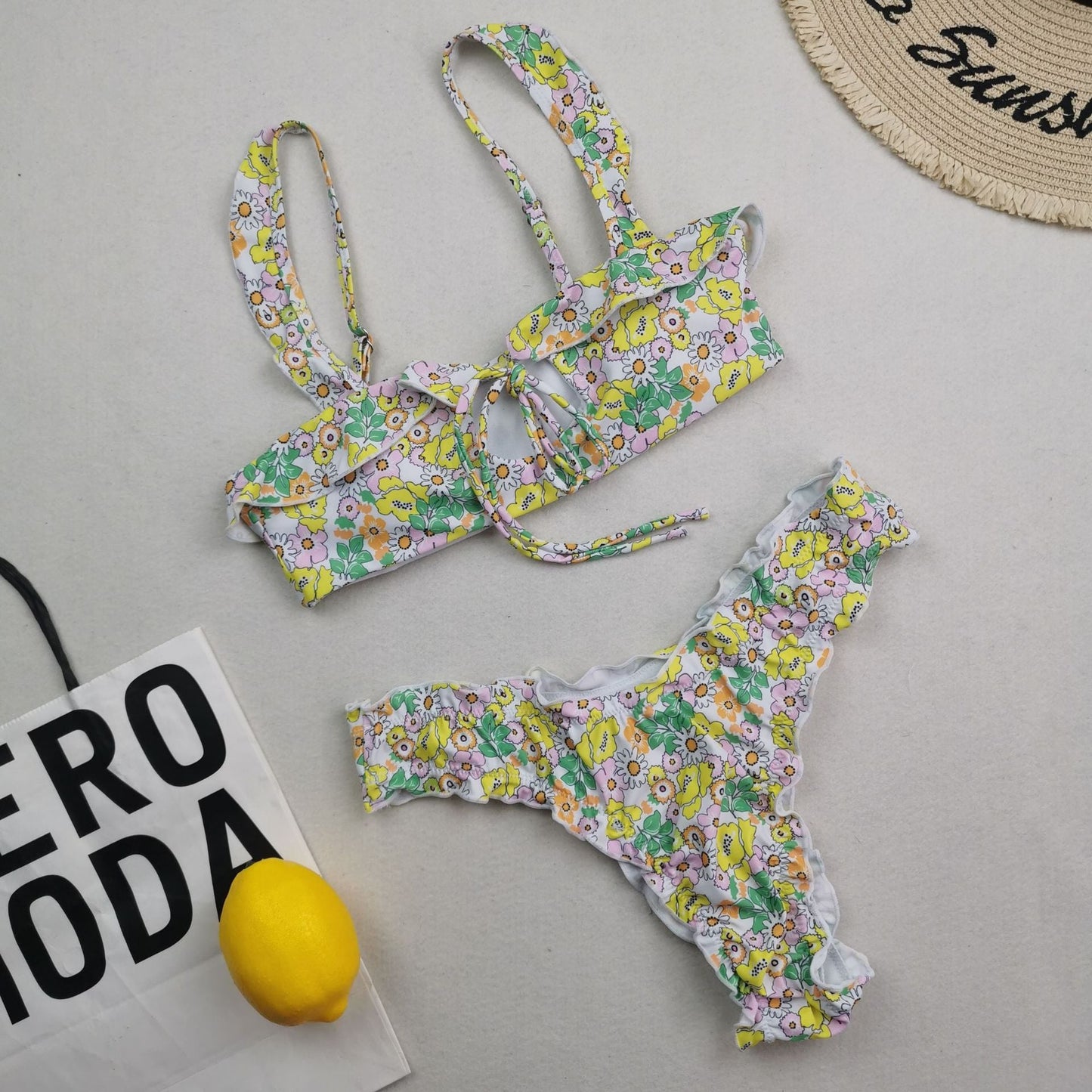New Multi Color Printed Bikini Fresh Swimsuit Women Lace Split Swimsuit