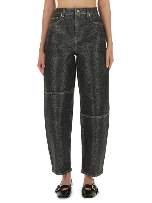 Ganni Women "Stary" Jeans In Sparkling Foil