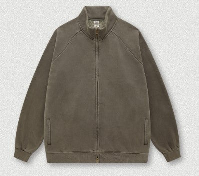 Autumn Winter Brand 350G Heavy Retro Washed Raglan Zipper Jacket Loose Fleece Jacket