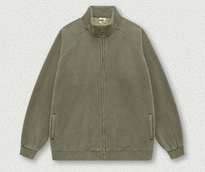 Autumn Winter Brand 350G Heavy Retro Washed Raglan Zipper Jacket Loose Fleece Jacket