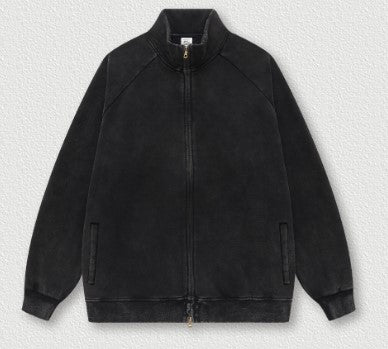 Autumn Winter Brand 350G Heavy Retro Washed Raglan Zipper Jacket Loose Fleece Jacket