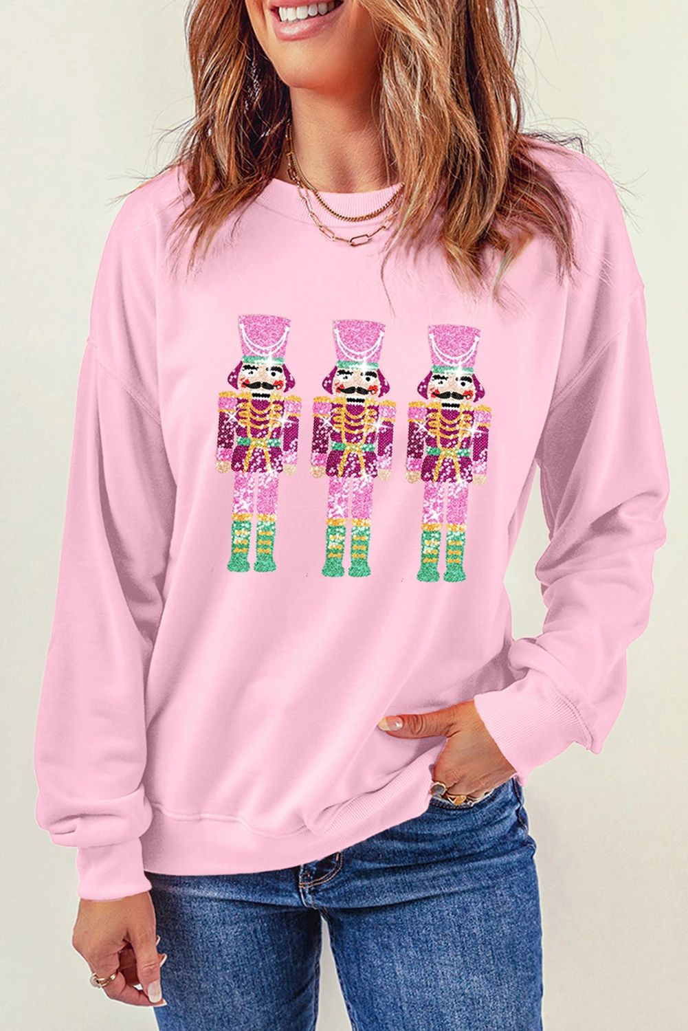 Women Clothing Sweet Sequ Sleeve Top Christmas Long Sleeved Sweatshirt Women