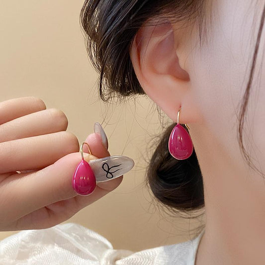 Summer Colorful Oil Necklace Titanium Steel Earrings Simple Design Light Luxury High Grade Sense Summer Water Drop Eardrops Non Fading