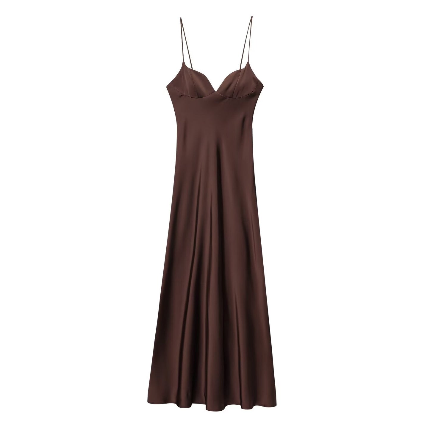 Women Clothing Summer Elegant Silk Satin Texture Strap Length Dress