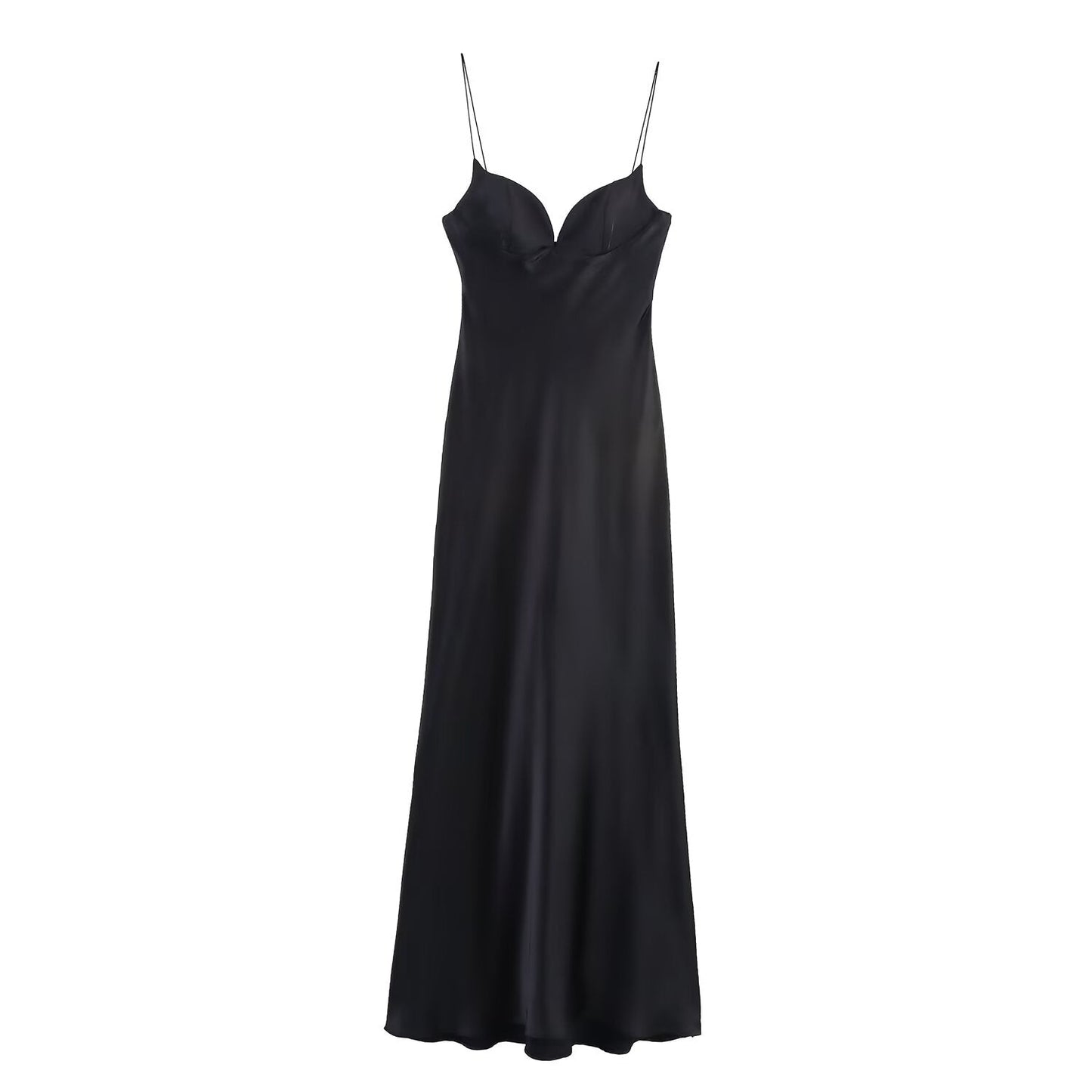 Women Clothing Summer Elegant Silk Satin Texture Strap Length Dress