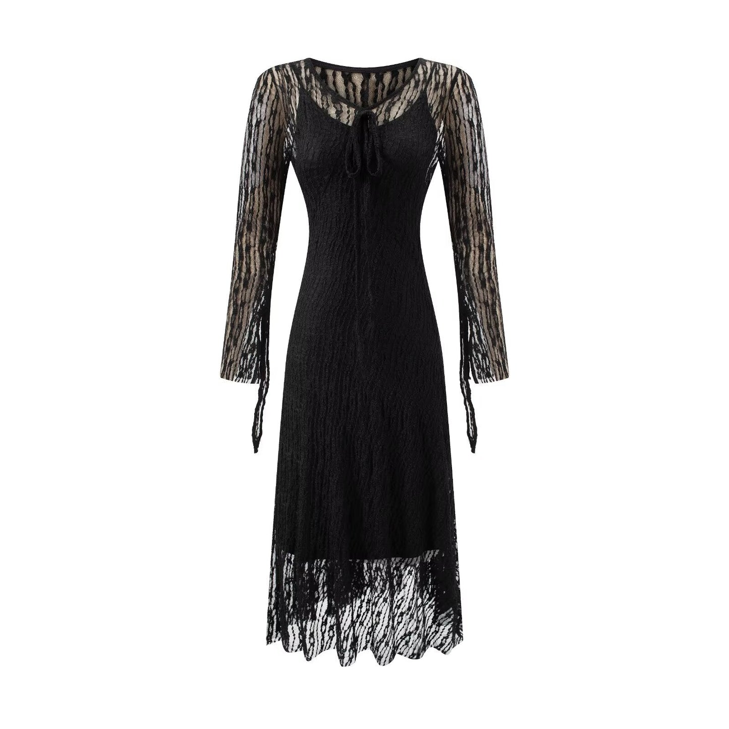 Summer Vintage Adult Woman Casual Drawstring Strap Flattering Figure Dress