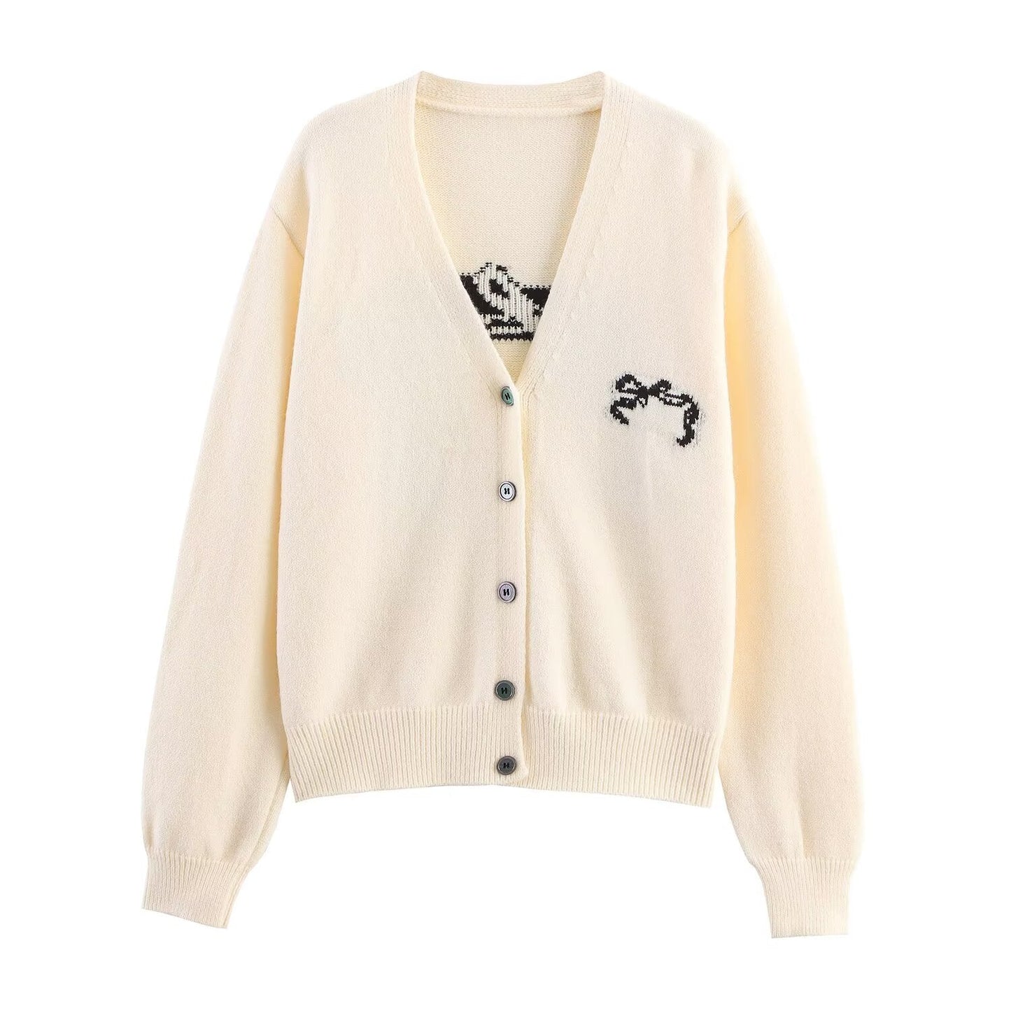 Autumn Women Casual All Match Loose Bow Ribbon Jacquard Sweater