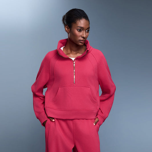 Sports Sweater Women Autumn Winter Fleece lined Half Open Zipper Turtleneck Pullover Outer Wear Warm Jacket