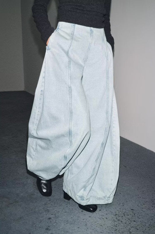 Women Clothing Autumn Series High Waist Balloon Jeans