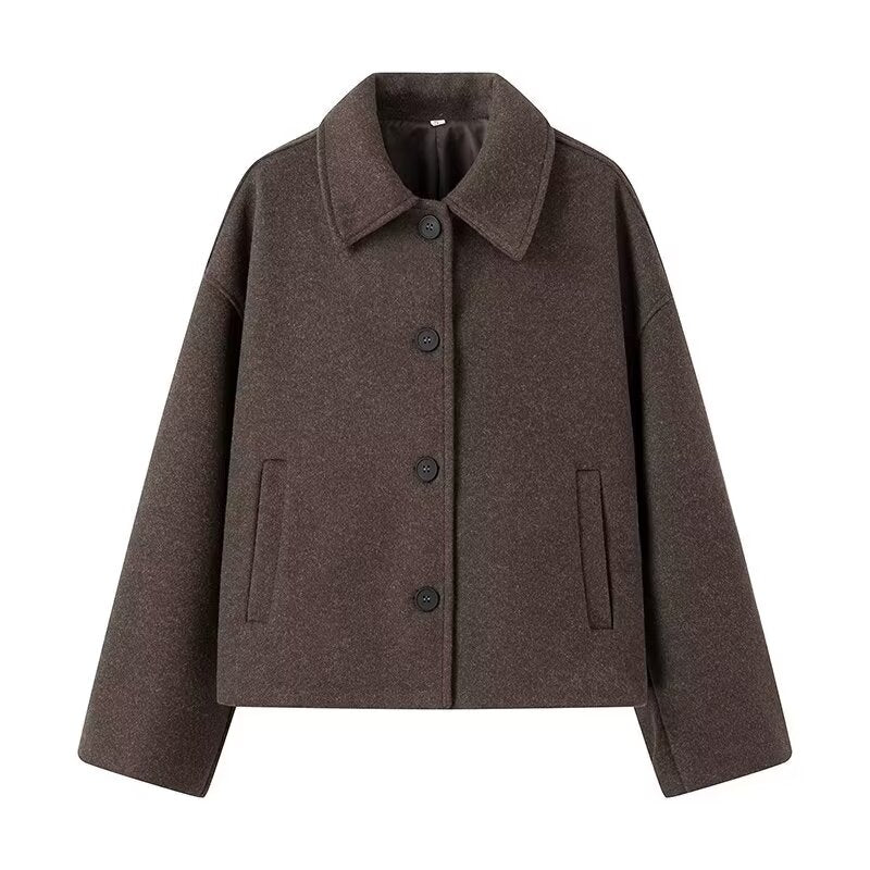 Autumn Women Clothing Design Casual All Matching Woolen Short Coat