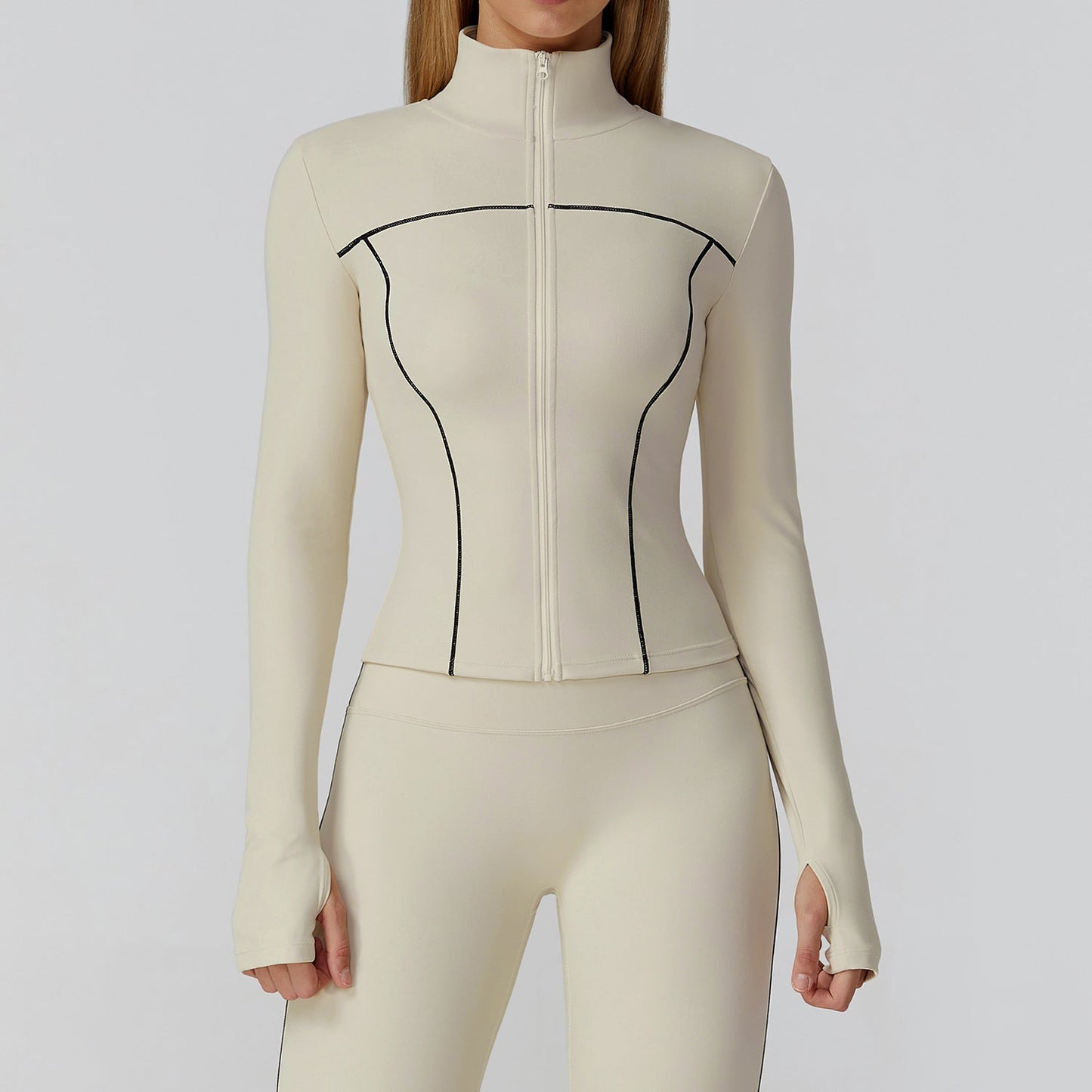 Contrast Color Brushed Yoga Coat Zipper Windproof Slim Jacket Outdoor Sports Running Fitness Clothes Women