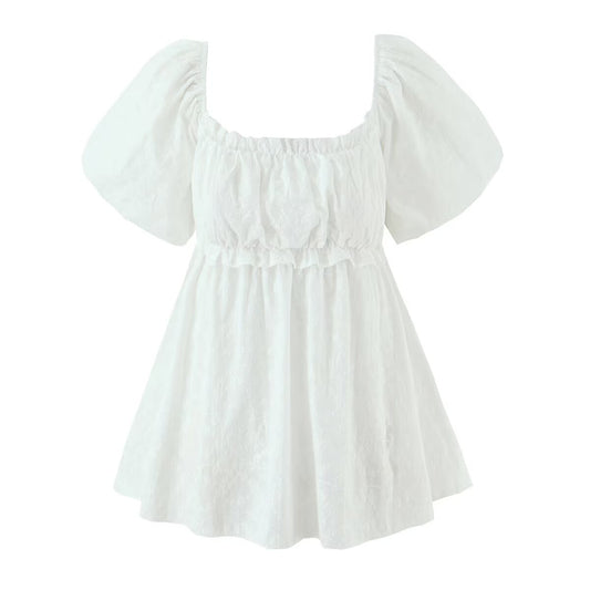 Sweet Puff Sleeve Niche Doll Shirt for Women Spring Autumn All Matching Pullover Loose Top