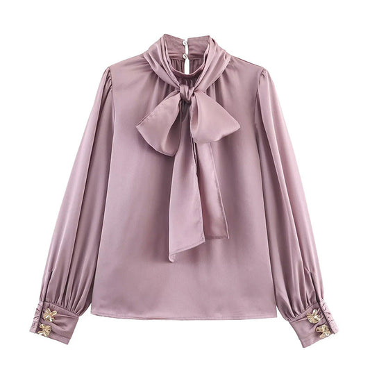 French Intellectual High Grade Lace up Shirt Autumn Minority All Match Shirt for Women
