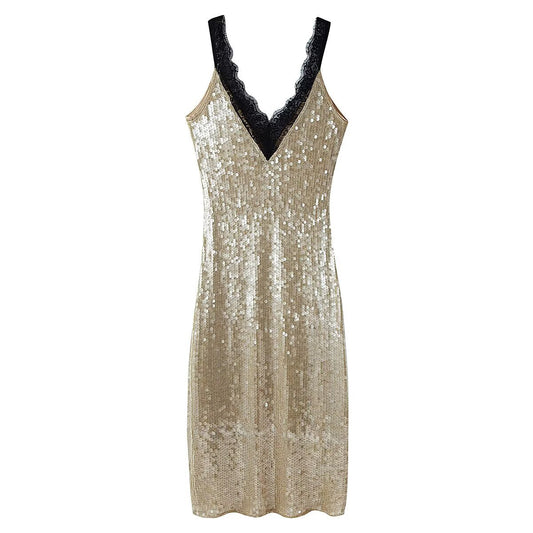 Women Clothing Top Beads Decoration Lace Dress