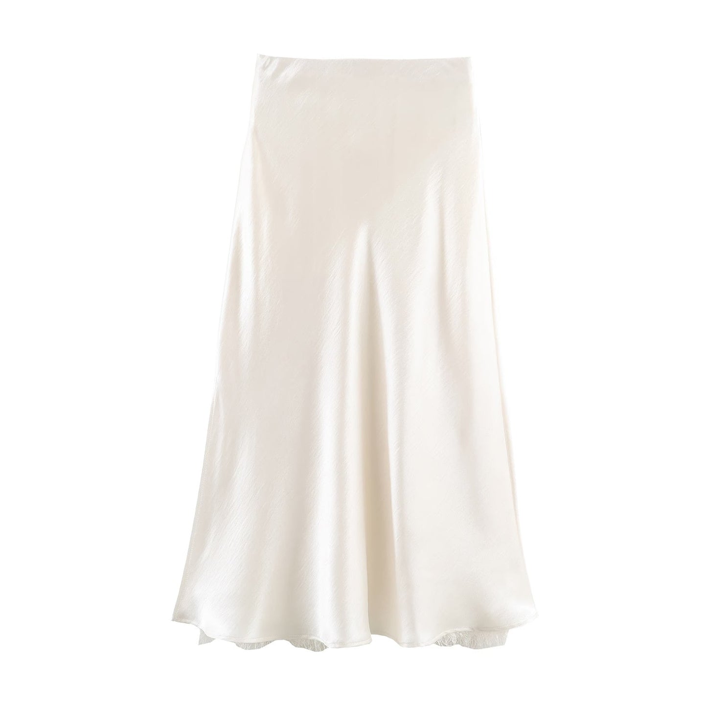 Satin Acetate Lace Patchwork Slit Skirt Long Skirt