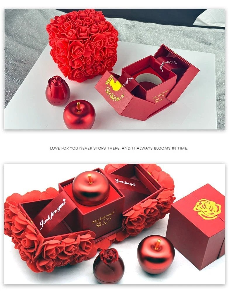 Valentine's Day Soap Rose Gift Box - Crystal Pendant Necklace Set