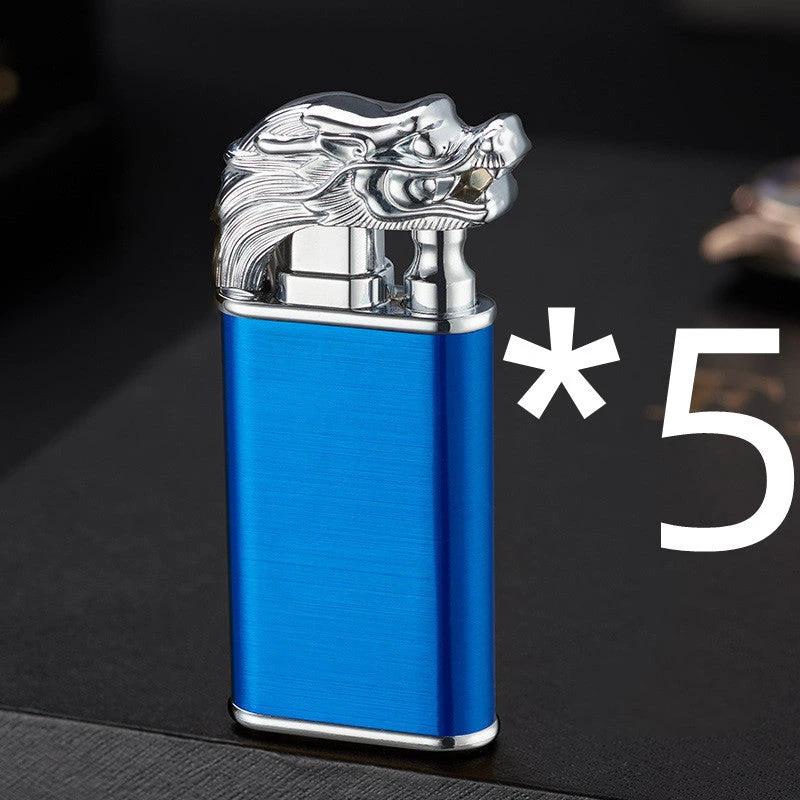 Mandotos Creative Blue Flame Lighter Dolphin Dragon Tiger Metal Windproof Double Flame Refillable