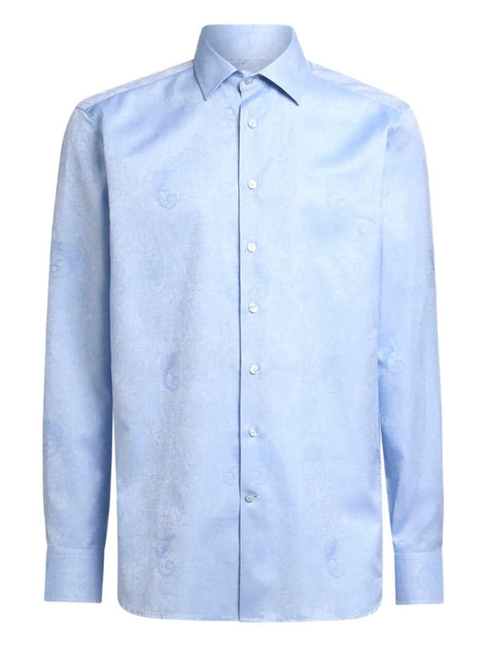 Etro Men Cotton Jacquard Shirt With Gecko Motif