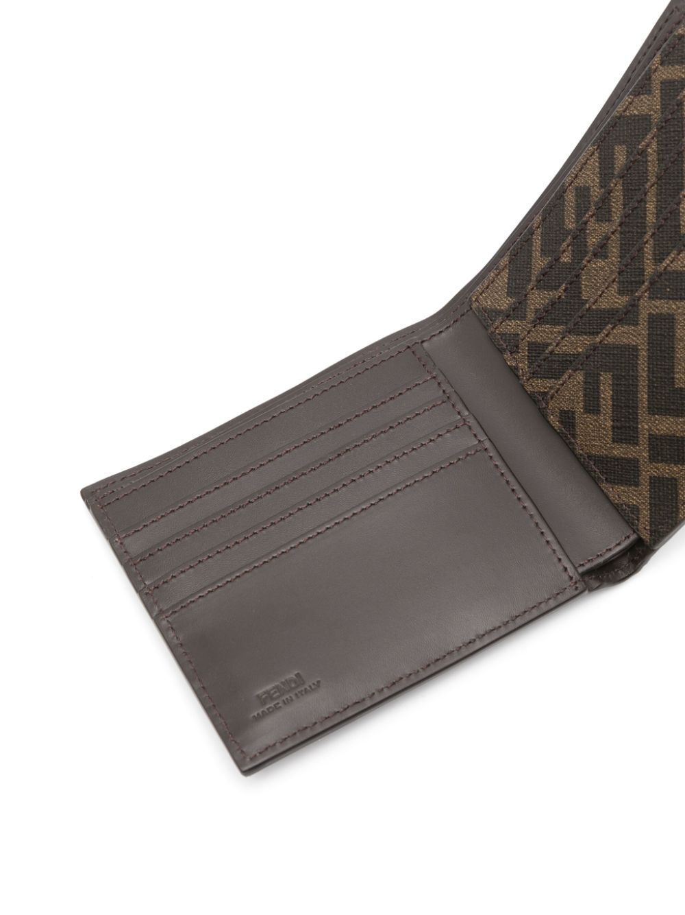 Fendi Men Leather And Ff Canvas Compact Bi-Fold Wallet