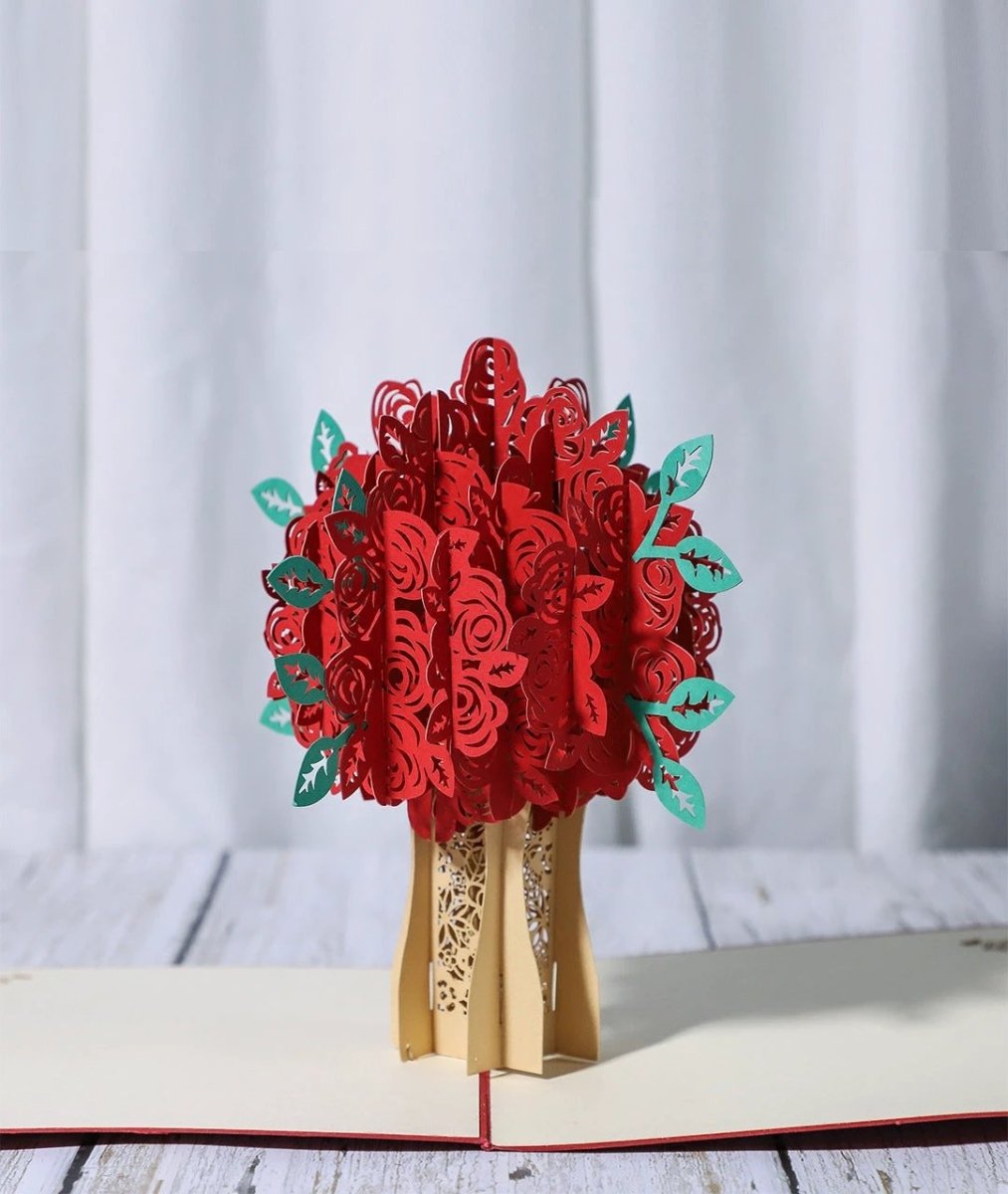 3D Laser-Cut Engagement Card: Red Heart & Romantic Silhouette