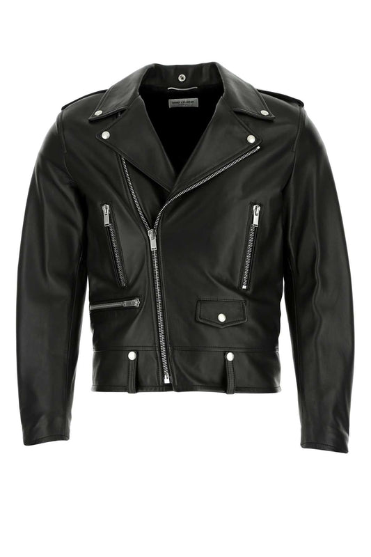 Saint Laurent Men Black Leather Jacket