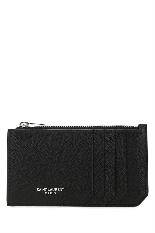 Saint Laurent Men Black Leather Card Holder