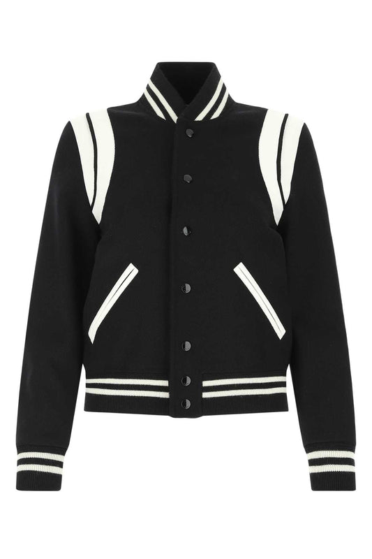 Saint Laurent Women Black Wool Blend Bomber Jacket