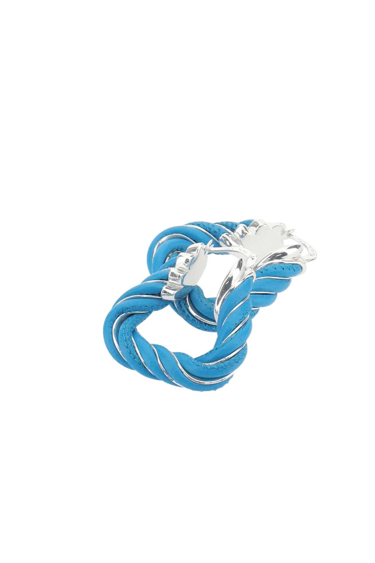 Bottega Veneta Women Light-Blue Nappa Leather And 925 Silver Twist Triangle Earrings