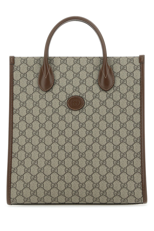 Gucci Men Gg Supreme Fabric And Leather Handbag