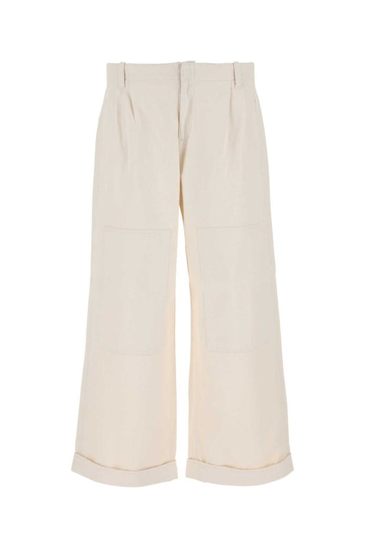 Etro Men Melange Ivory Stretch Cotton Wide-Leg Pant