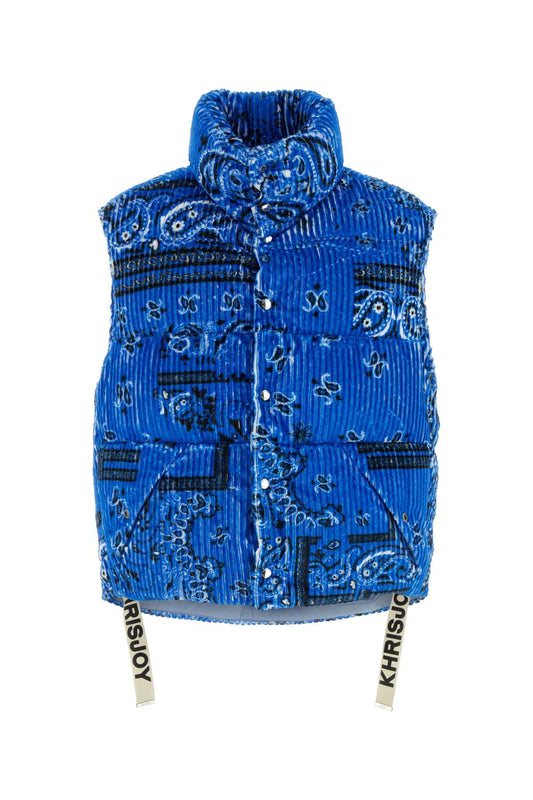 Khrisjoy Men Printed Corduroy Oversize Sleeveless Down Jacket