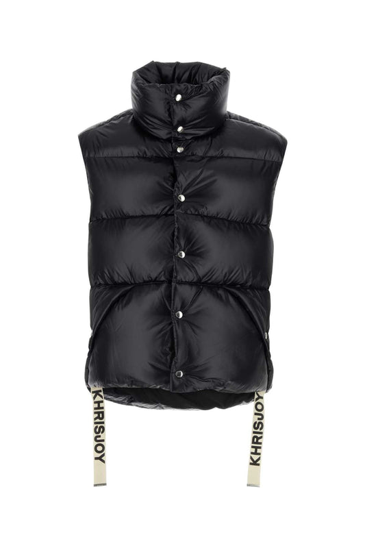 Khrisjoy Men Black Nylon Sleeveless Puff Shiny Down Jacket
