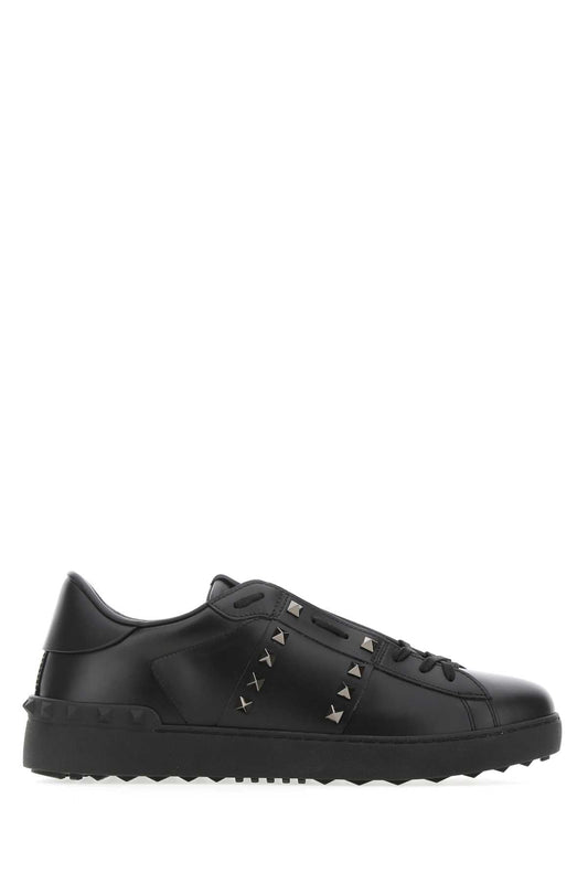 Valentino Garavani Men Black Leather Rockstud Untitled Sneakers
