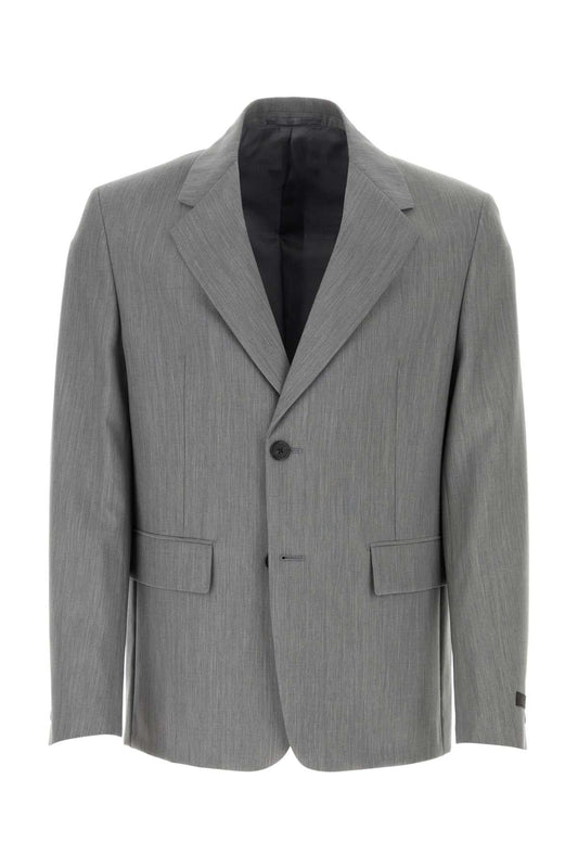 Prada Men Melange Grey Wool Blend Blazer