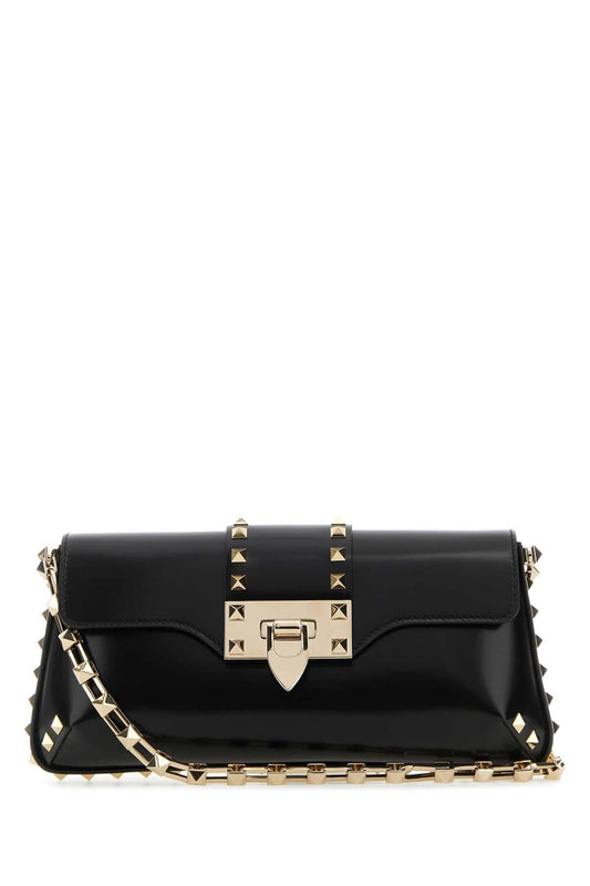 Valentino Garavani Women Black Leather Rockstud Shoulder Bag