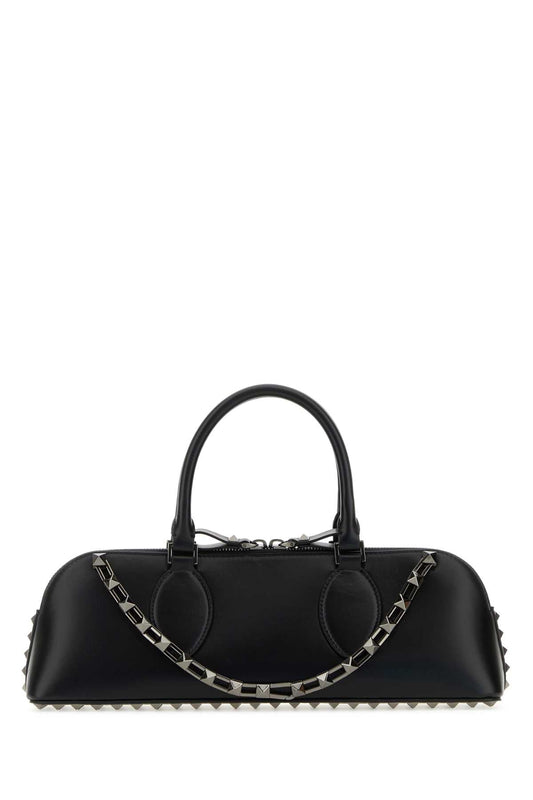 Valentino Garavani Women Black Leather Rockstud East-West Handbag