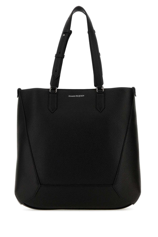 Alexander Mcqueen Men Black Leather Medium Edge Shopping Bag