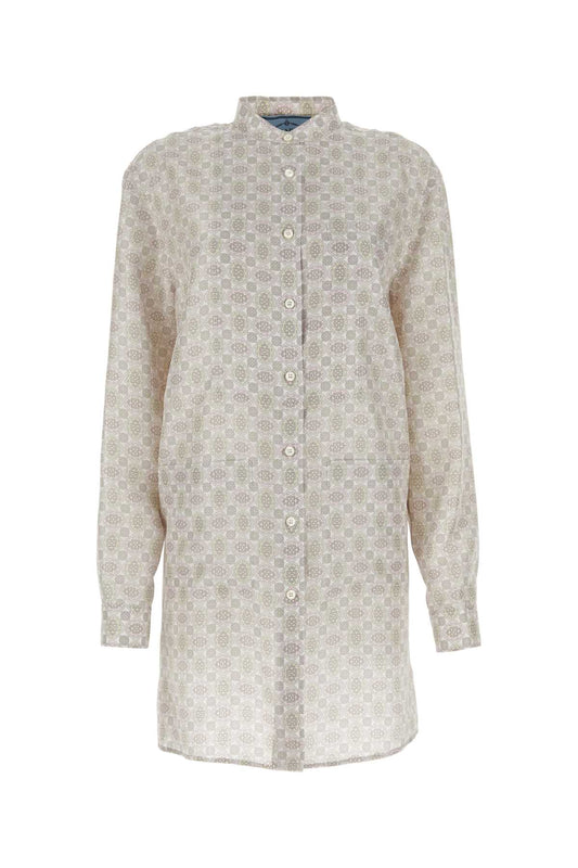Prada Women Printed Silk Shirt Dress