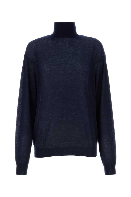Prada Women Navy Blue Cashmere See-Through Sweater
