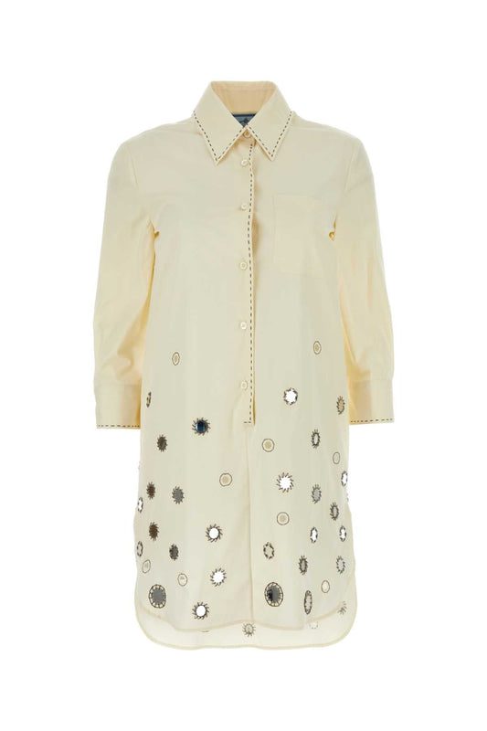 Prada Women Sand Cotton Shirt Dress