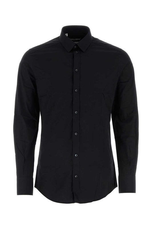 Dolce & Gabbana Men Black Stretch Poplin Shirt