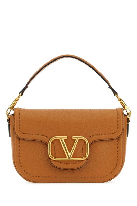 Valentino Garavani Women Camel Leather Alltime Shoulder Bag