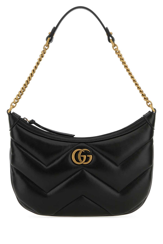 Gucci Women Black Leather Gg Marmont Shoulder Bag