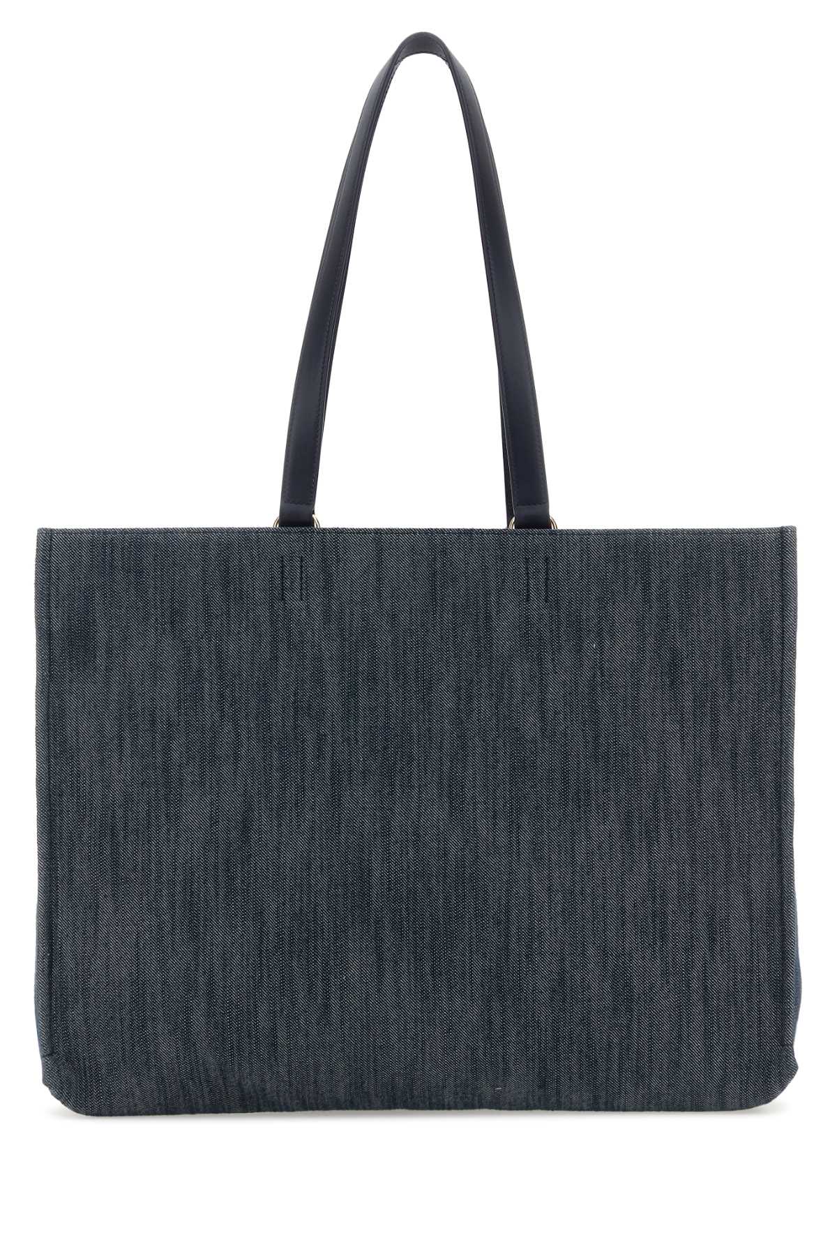Salvatore Ferragamo Women Blue Denim Large Tt Sign Shopping Bag