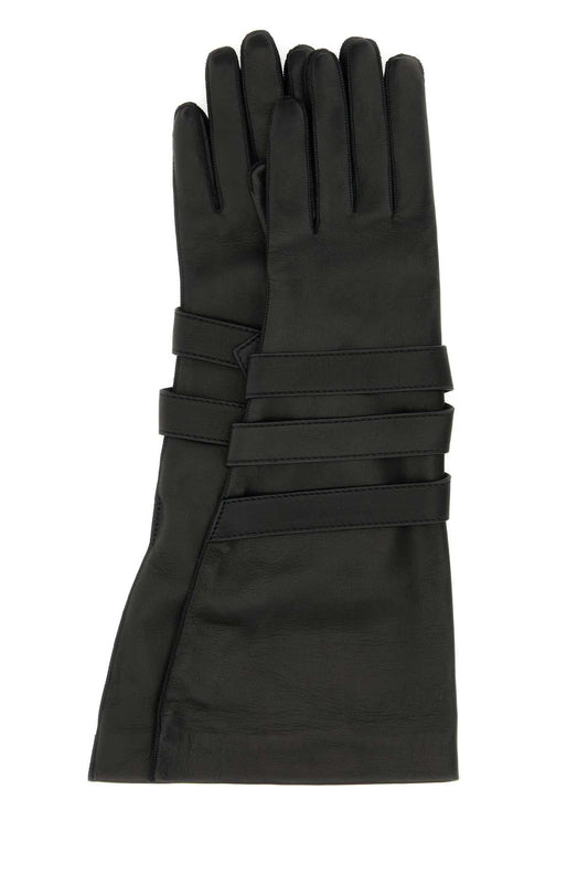 Saint Laurent Women Black Leather Gloves